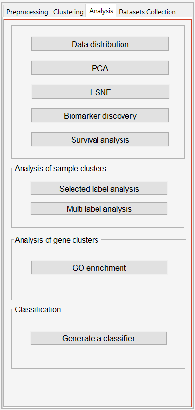Analysis tab: provides access to commonly used analysis methods such as ...