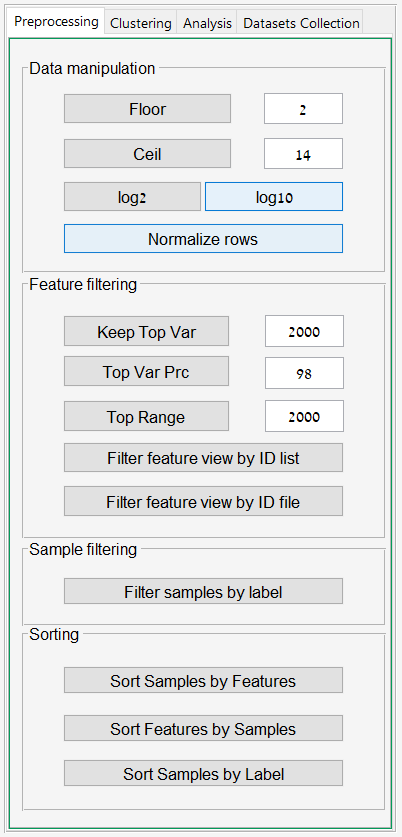 The preprocessing tab enables applying common preprocessing steps such ...